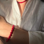 Natural coral bracelet with a silver clasp