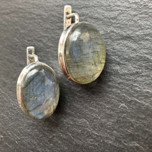 Earrings with natural Labrador in silver