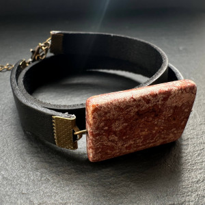 Natural jasper bracelet and genuine leather