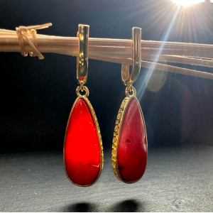 Серьги с Кораллом натуральным из серебра в позолоте