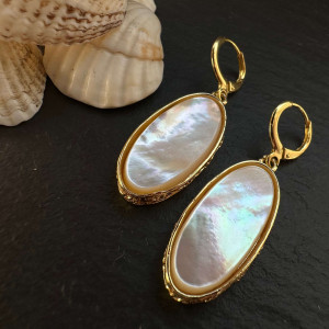  Earrings Natural mother of pearl in silver with gold plating