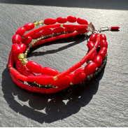 Multi-row bracelet made of natural coral with zircon