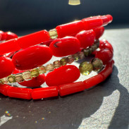  Multi-row bracelet made of natural coral with zircon