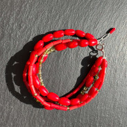  Multi-row bracelet made of natural coral with zircon