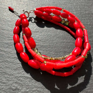  Multi-row bracelet made of natural coral with zircon