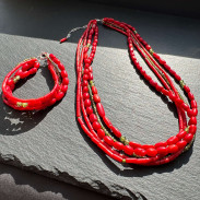  Multi-row bracelet made of natural coral with zircon