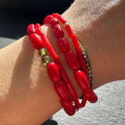  Multi-row bracelet made of natural coral with zircon