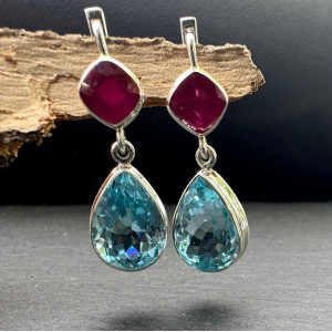 Earrings with natural Topaz and Ruby in silver