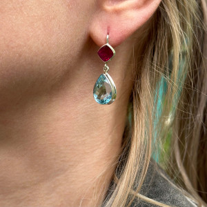 Earrings with natural Topaz and Ruby in silver