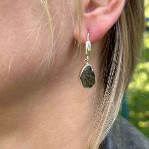 Earrings Moldavite natural in silver