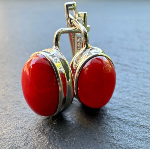 Earrings with coral natural silver