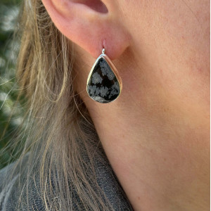 Earrings made of natural obsidian in silver with