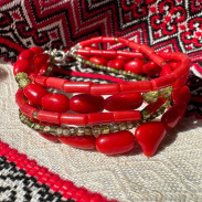  Multi-row bracelet made of natural coral with zircon