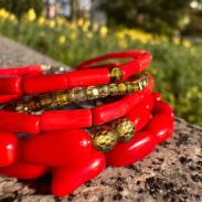  Multi-row bracelet made of natural coral with zircon