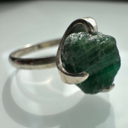 Ring with Emerald, raw, natural, silver