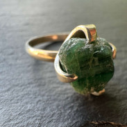 Ring with Emerald, raw, natural, silver
