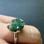 Ring with Emerald, raw, natural, silver