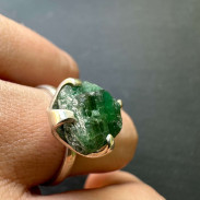Ring with Emerald, raw, natural, silver