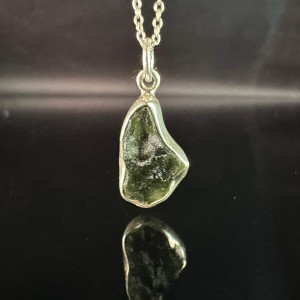 Natural Moldavite pendant in silver