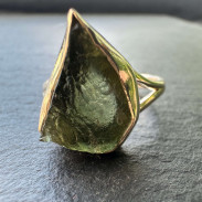 Natural Moldavite ring in silver
