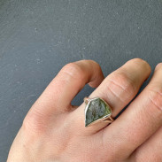 Natural Moldavite ring in silver