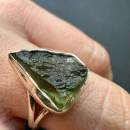 Natural Moldavite ring in silver