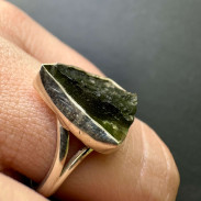 Natural Moldavite ring in silver
