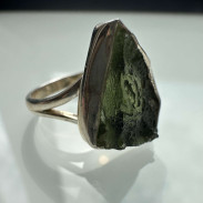 Natural Moldavite ring in silver