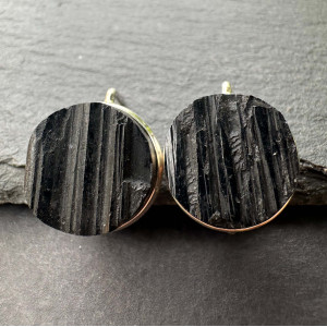  Earrings with black untreated natural tourmaline in silver