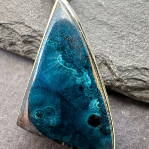 Pendant made of natural Chrysocolla in silver