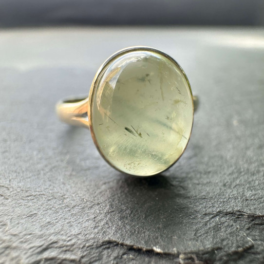 Silver prehnite ring