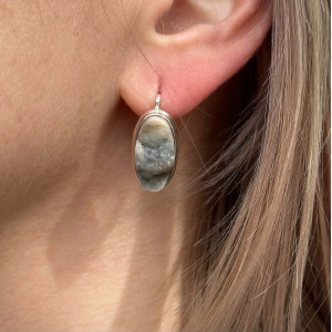 Earrings with natural Geode Agate made of silver