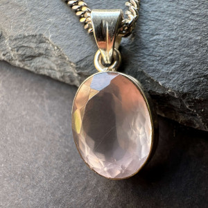 Natural Rose Quartz Pendant in Silver