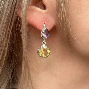 Earrings with natural Citrine and Amethyst