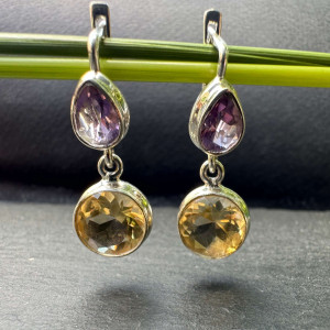 Earrings with natural Citrine and Amethyst