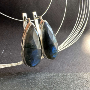 Earrings with natural Labrador in silver