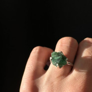 Ring with Emerald, raw, natural, silver