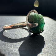 Ring with Emerald, raw, natural, silver