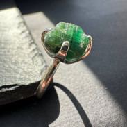 Ring with Emerald, raw, natural, silver