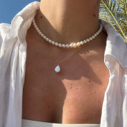 Set of 2 jewelry Natural Pearl and Baroque Pearl Pendant