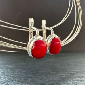 Earrings with coral natural silver