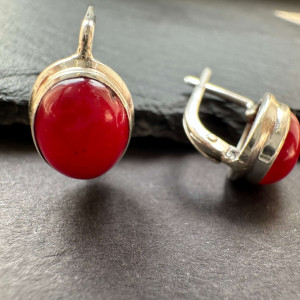 Earrings with coral natural silver