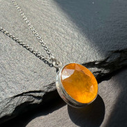 Pendant with natural Sapphire (Sri Lanka) made of silver on a chain