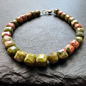 Natural Unakit jasper bracelet with a silver clasp