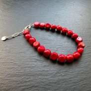 Natural coral bracelet with a silver clasp