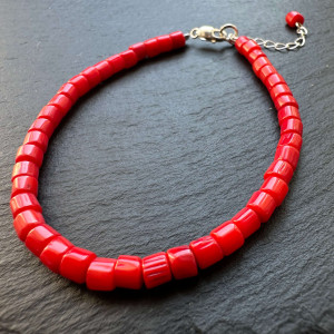 Natural coral bracelet with a silver clasp