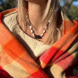 Choker made of Mother of Pearl and Black Tourmaline and Natural Spinel