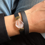 Leather bracelet Rose Quartz natural