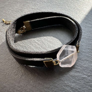 Leather bracelet Rose Quartz natural