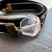 Leather bracelet Rose Quartz natural